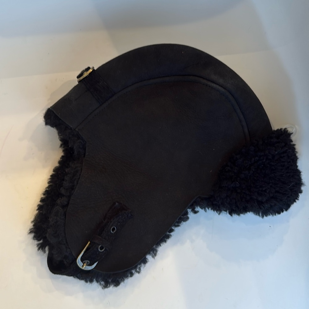 Crown Cap Black Sheepskin Trapper Hat